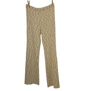 Aerie Rib Knit Marled Heathered Flare Leg Pull On Lounge Pants Tan White Sz MED